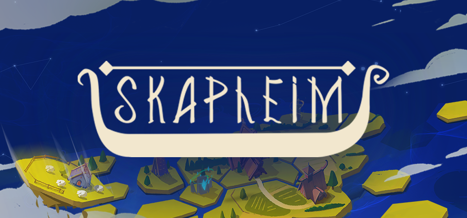 Skapheim floating hex islands beneath its longship-shaped logo
